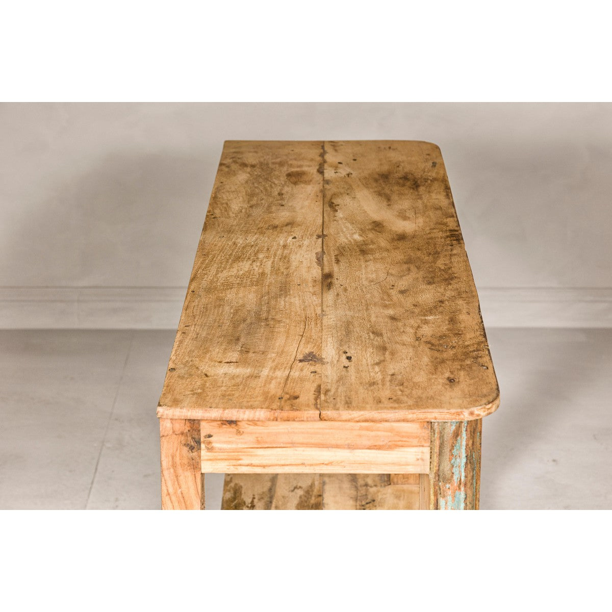 Mughal Style Distressed Polychrome Console Table with Carved Apron with Shelf-15. Asian & Chinese Furniture, Art, Antiques, Vintage Home Décor for sale at FEA Home