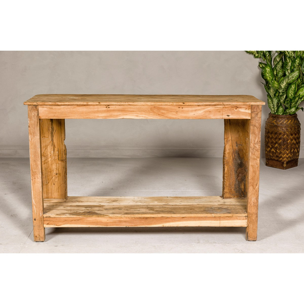 Mughal Style Distressed Polychrome Console Table with Carved Apron with Shelf-16. Asian & Chinese Furniture, Art, Antiques, Vintage Home Décor for sale at FEA Home