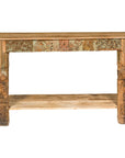 Mughal Style Distressed Polychrome Console Table with Carved Apron with Shelf-1. Asian & Chinese Furniture, Art, Antiques, Vintage Home Décor for sale at FEA Home