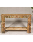 Mughal Style Distressed Polychrome Console Table with Carved Apron with Shelf-2. Asian & Chinese Furniture, Art, Antiques, Vintage Home Décor for sale at FEA Home
