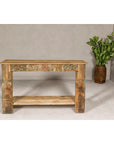 Mughal Style Distressed Polychrome Console Table with Carved Apron with Shelf-3. Asian & Chinese Furniture, Art, Antiques, Vintage Home Décor for sale at FEA Home