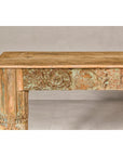 Mughal Style Distressed Polychrome Console Table with Carved Apron with Shelf-4. Asian & Chinese Furniture, Art, Antiques, Vintage Home Décor for sale at FEA Home