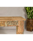 Mughal Style Distressed Polychrome Console Table with Carved Apron with Shelf-5. Asian & Chinese Furniture, Art, Antiques, Vintage Home Décor for sale at FEA Home