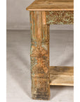 Mughal Style Distressed Polychrome Console Table with Carved Apron with Shelf-6. Asian & Chinese Furniture, Art, Antiques, Vintage Home Décor for sale at FEA Home