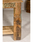 Mughal Style Distressed Polychrome Console Table with Carved Apron with Shelf-7. Asian & Chinese Furniture, Art, Antiques, Vintage Home Décor for sale at FEA Home