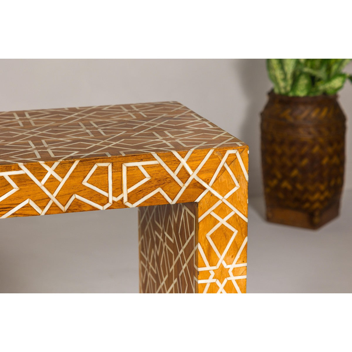 Handmade Mango Wood Linear Console Table with Geometric Bone Inlay-10. Asian & Chinese Furniture, Art, Antiques, Vintage Home Décor for sale at FEA Home