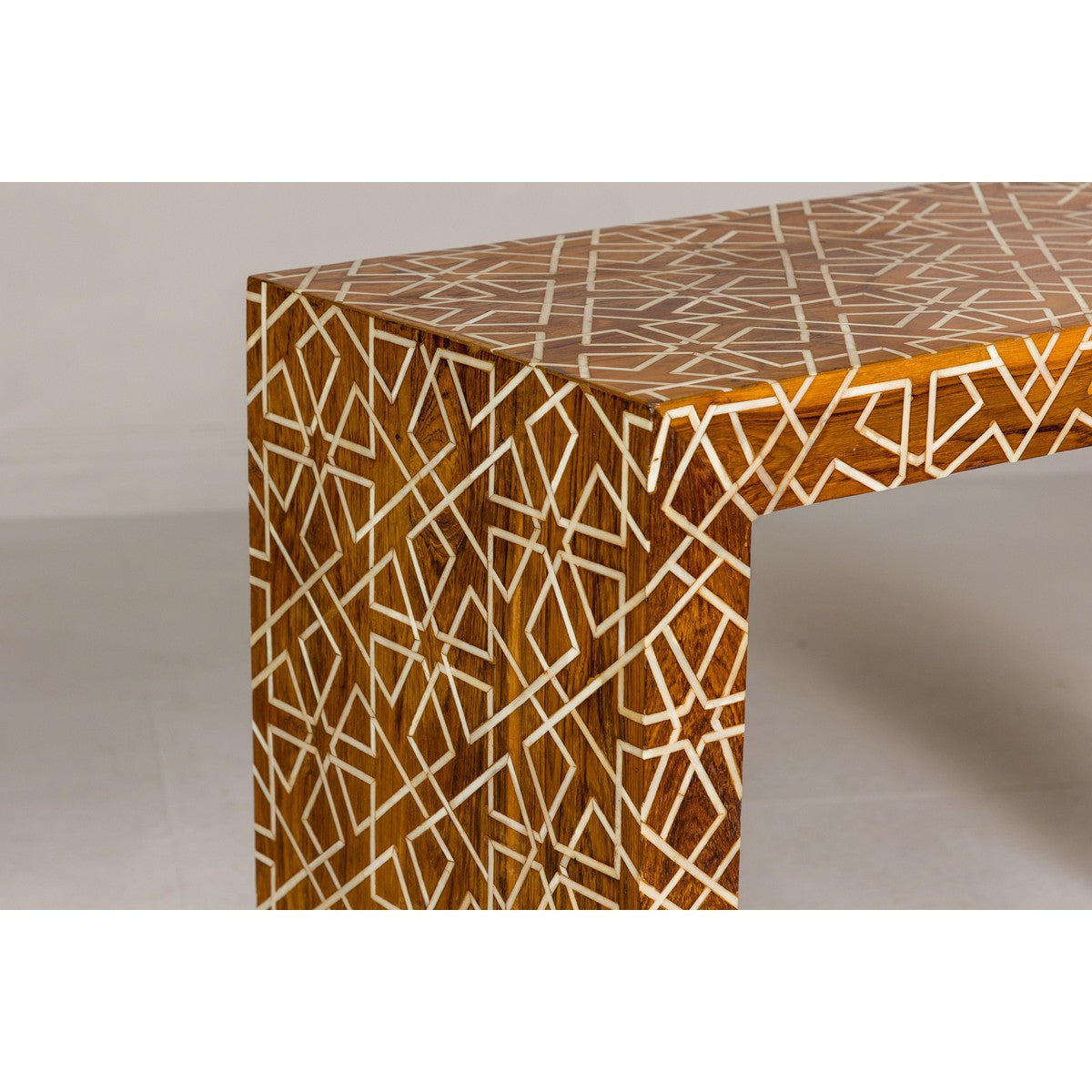 Handmade Mango Wood Linear Console Table with Geometric Bone Inlay-12. Asian & Chinese Furniture, Art, Antiques, Vintage Home Décor for sale at FEA Home