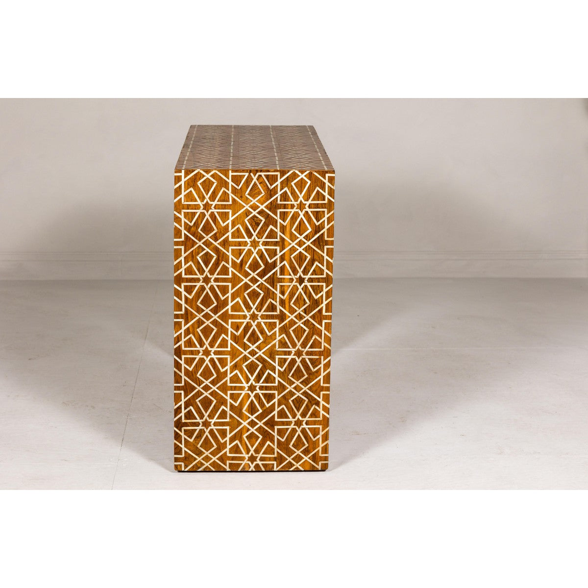 Handmade Mango Wood Linear Console Table with Geometric Bone Inlay-13. Asian & Chinese Furniture, Art, Antiques, Vintage Home Décor for sale at FEA Home