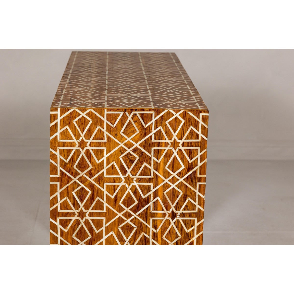 Handmade Mango Wood Linear Console Table with Geometric Bone Inlay-14. Asian & Chinese Furniture, Art, Antiques, Vintage Home Décor for sale at FEA Home