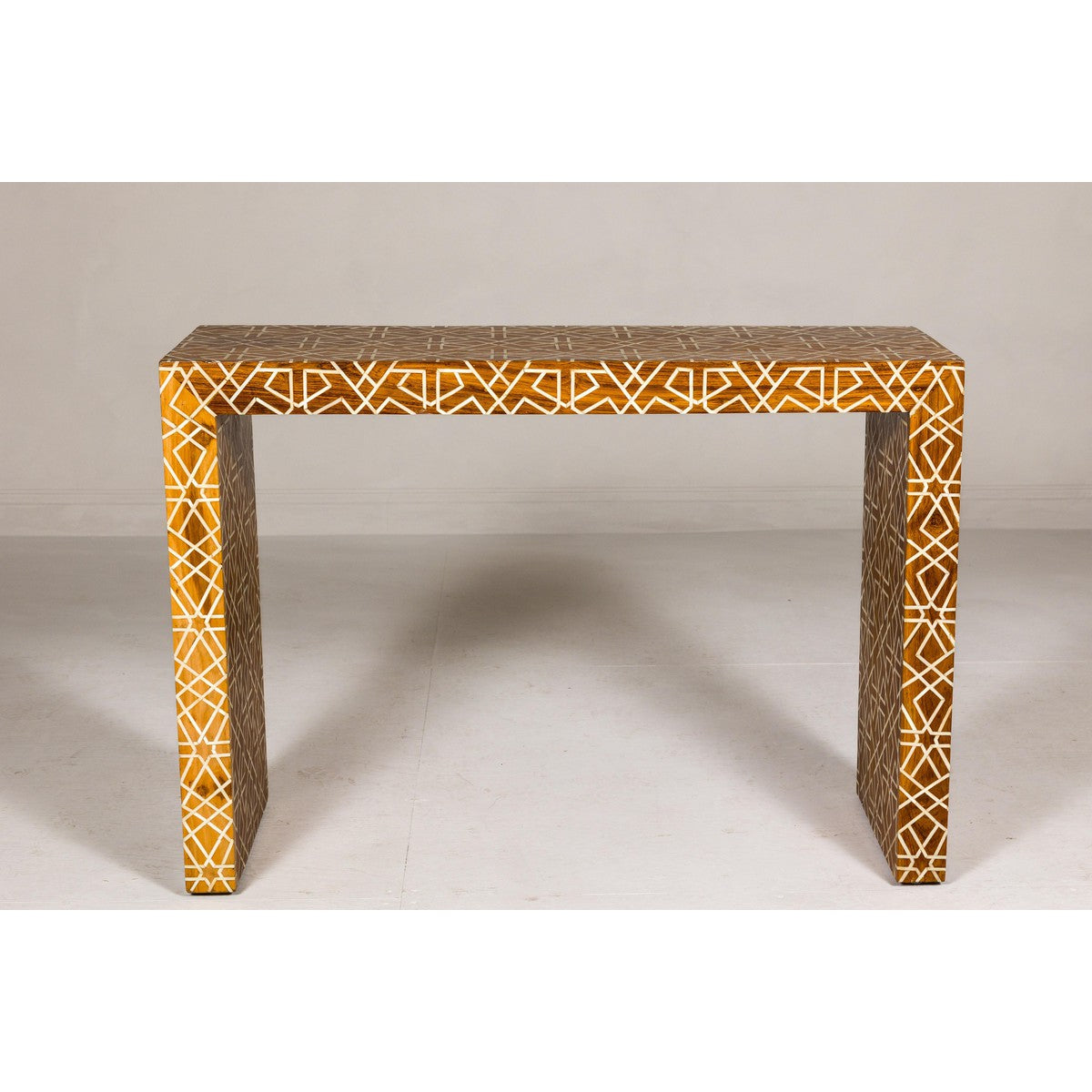 Handmade Mango Wood Linear Console Table with Geometric Bone Inlay-16. Asian & Chinese Furniture, Art, Antiques, Vintage Home Décor for sale at FEA Home