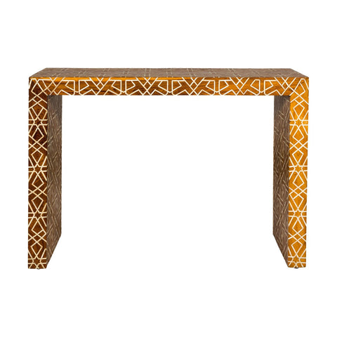 Handmade Mango Wood Linear Console Table with Geometric Bone Inlay-YN8006-18. Asian & Chinese Furniture, Art, Antiques, Vintage Home Décor for sale at FEA Home
