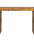 Handmade Mango Wood Linear Console Table with Geometric Bone Inlay-1. Asian & Chinese Furniture, Art, Antiques, Vintage Home Décor for sale at FEA Home