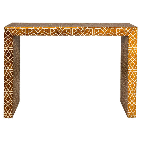 Handmade Mango Wood Linear Console Table with Geometric Bone Inlay-YN8006-1. Asian & Chinese Furniture, Art, Antiques, Vintage Home Décor for sale at FEA Home