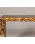 Handmade Mango Wood Linear Console Table with Geometric Bone Inlay-5. Asian & Chinese Furniture, Art, Antiques, Vintage Home Décor for sale at FEA Home
