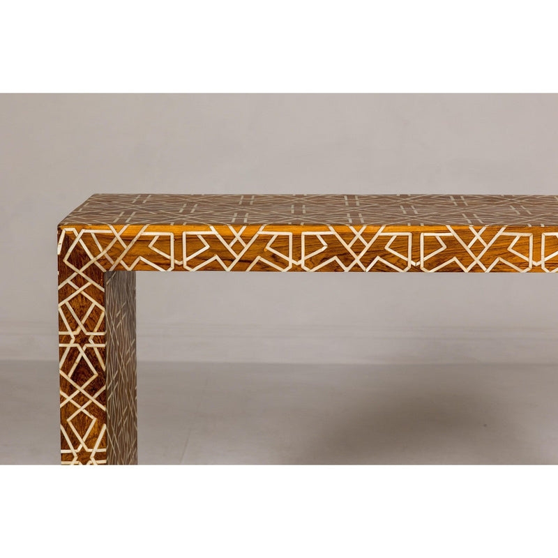 Handmade Mango Wood Linear Console Table with Geometric Bone Inlay-YN8006-5. Asian & Chinese Furniture, Art, Antiques, Vintage Home Décor for sale at FEA Home