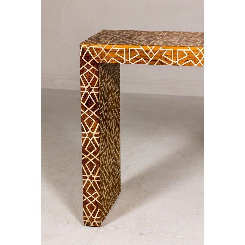 Handmade Mango Wood Linear Console Table with Geometric Bone Inlay-YN8006-7. Asian & Chinese Furniture, Art, Antiques, Vintage Home Décor for sale at FEA Home