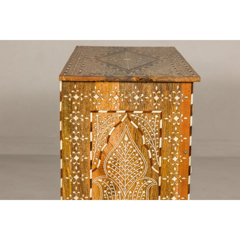 Anglo Style Mango Wood Four-Drawer Chest with Foliage Themed Bone Inlay-YN8007-13. Asian & Chinese Furniture, Art, Antiques, Vintage Home Décor for sale at FEA Home