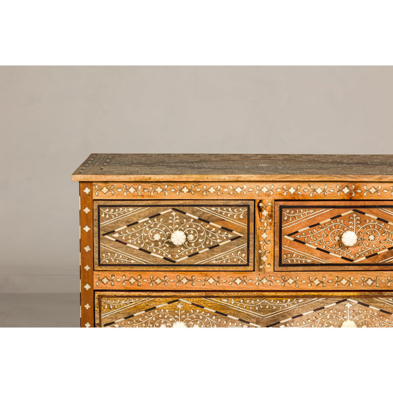 Anglo Style Mango Wood Four-Drawer Chest with Foliage Themed Bone Inlay-YN8007-4. Asian & Chinese Furniture, Art, Antiques, Vintage Home Décor for sale at FEA Home