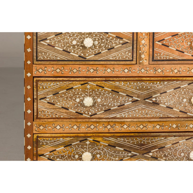 Anglo Style Mango Wood Four-Drawer Chest with Foliage Themed Bone Inlay-YN8007-7. Asian & Chinese Furniture, Art, Antiques, Vintage Home Décor for sale at FEA Home