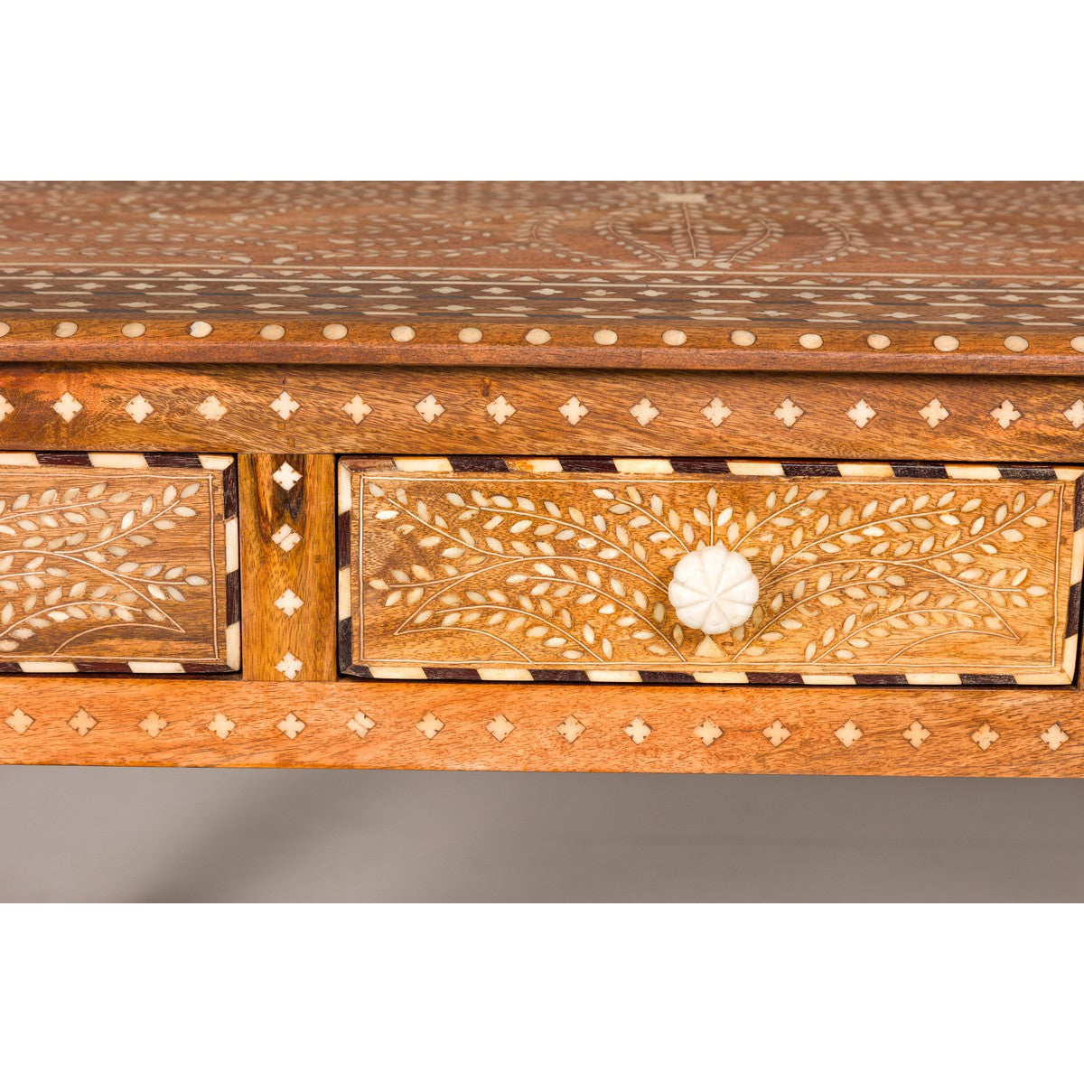 Anglo Style Mango Wood Console or Desk with Three Drawers and Bone Inlay-10. Asian & Chinese Furniture, Art, Antiques, Vintage Home Décor for sale at FEA Home