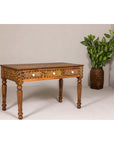 Anglo Style Mango Wood Console or Desk with Three Drawers and Bone Inlay-12. Asian & Chinese Furniture, Art, Antiques, Vintage Home Décor for sale at FEA Home