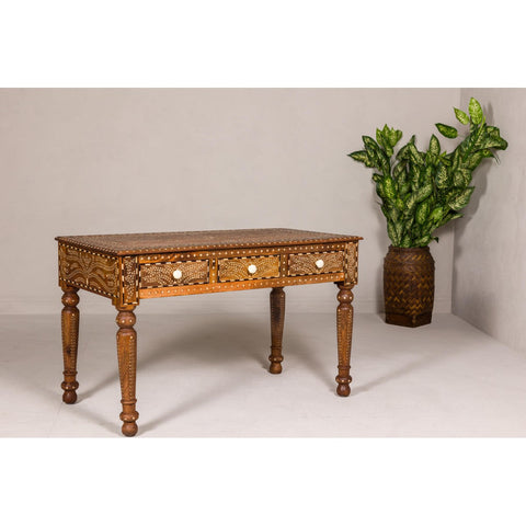 Anglo Style Mango Wood Console or Desk with Three Drawers and Bone Inlay-YN8011-12. Asian & Chinese Furniture, Art, Antiques, Vintage Home Décor for sale at FEA Home