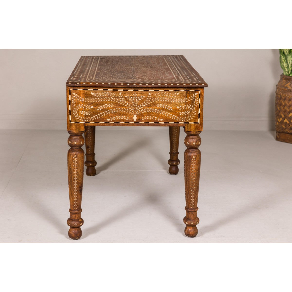Anglo Style Mango Wood Console or Desk with Three Drawers and Bone Inlay-15. Asian & Chinese Furniture, Art, Antiques, Vintage Home Décor for sale at FEA Home