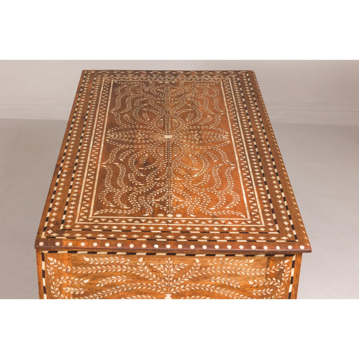 Anglo Style Mango Wood Console or Desk with Three Drawers and Bone Inlay-16. Asian & Chinese Furniture, Art, Antiques, Vintage Home Décor for sale at FEA Home