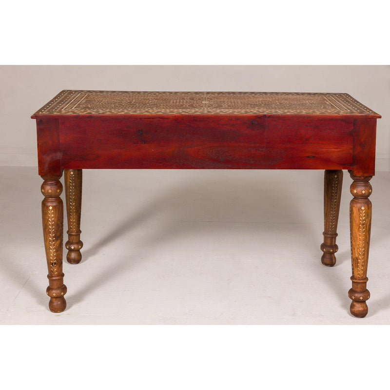 Anglo Style Mango Wood Console or Desk with Three Drawers and Bone Inlay-YN8011-17. Asian & Chinese Furniture, Art, Antiques, Vintage Home Décor for sale at FEA Home