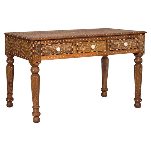 Anglo Style Mango Wood Console or Desk with Three Drawers and Bone Inlay-YN8011-1. Asian & Chinese Furniture, Art, Antiques, Vintage Home Décor for sale at FEA Home