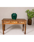Anglo Style Mango Wood Console or Desk with Three Drawers and Bone Inlay-2. Asian & Chinese Furniture, Art, Antiques, Vintage Home Décor for sale at FEA Home