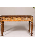 Anglo Style Mango Wood Console or Desk with Three Drawers and Bone Inlay-3. Asian & Chinese Furniture, Art, Antiques, Vintage Home Décor for sale at FEA Home