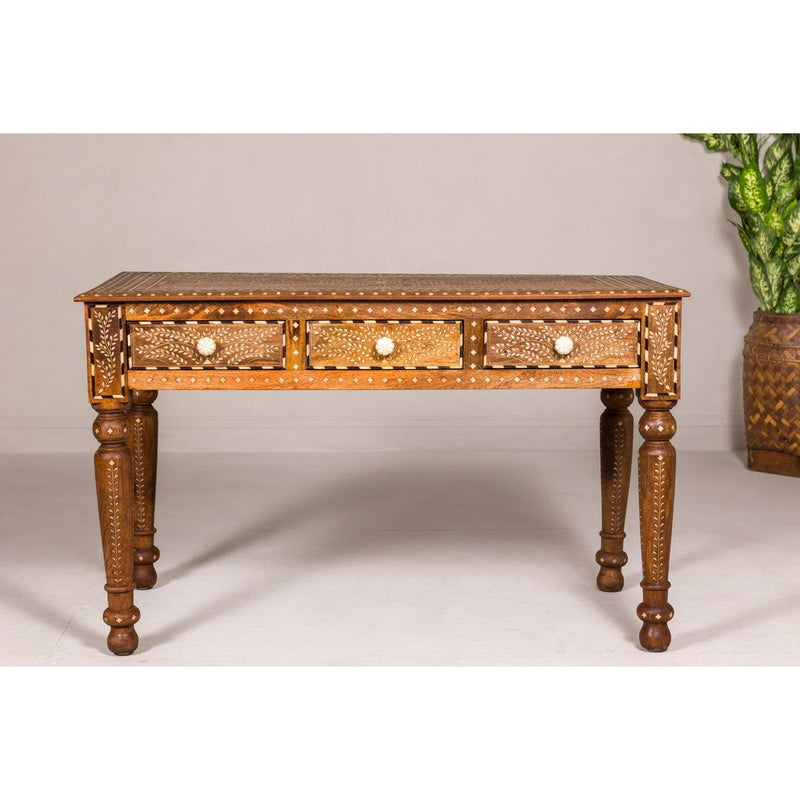 Anglo Style Mango Wood Console or Desk with Three Drawers and Bone Inlay-YN8011-3. Asian & Chinese Furniture, Art, Antiques, Vintage Home Décor for sale at FEA Home