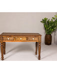 Anglo Style Mango Wood Console or Desk with Three Drawers and Bone Inlay-5. Asian & Chinese Furniture, Art, Antiques, Vintage Home Décor for sale at FEA Home
