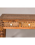 Anglo Style Mango Wood Console or Desk with Three Drawers and Bone Inlay-6. Asian & Chinese Furniture, Art, Antiques, Vintage Home Décor for sale at FEA Home