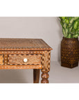 Anglo Style Mango Wood Console or Desk with Three Drawers and Bone Inlay-7. Asian & Chinese Furniture, Art, Antiques, Vintage Home Décor for sale at FEA Home