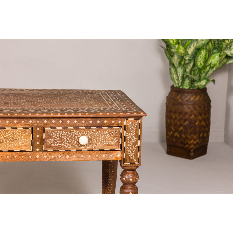 Anglo Style Mango Wood Console or Desk with Three Drawers and Bone Inlay-YN8011-7. Asian & Chinese Furniture, Art, Antiques, Vintage Home Décor for sale at FEA Home