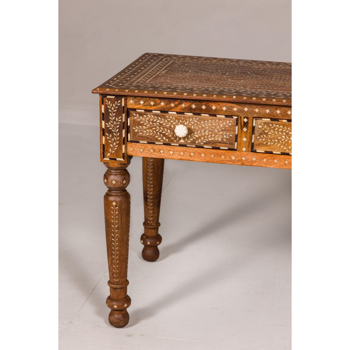 Anglo Style Mango Wood Console or Desk with Three Drawers and Bone Inlay-8. Asian & Chinese Furniture, Art, Antiques, Vintage Home Décor for sale at FEA Home