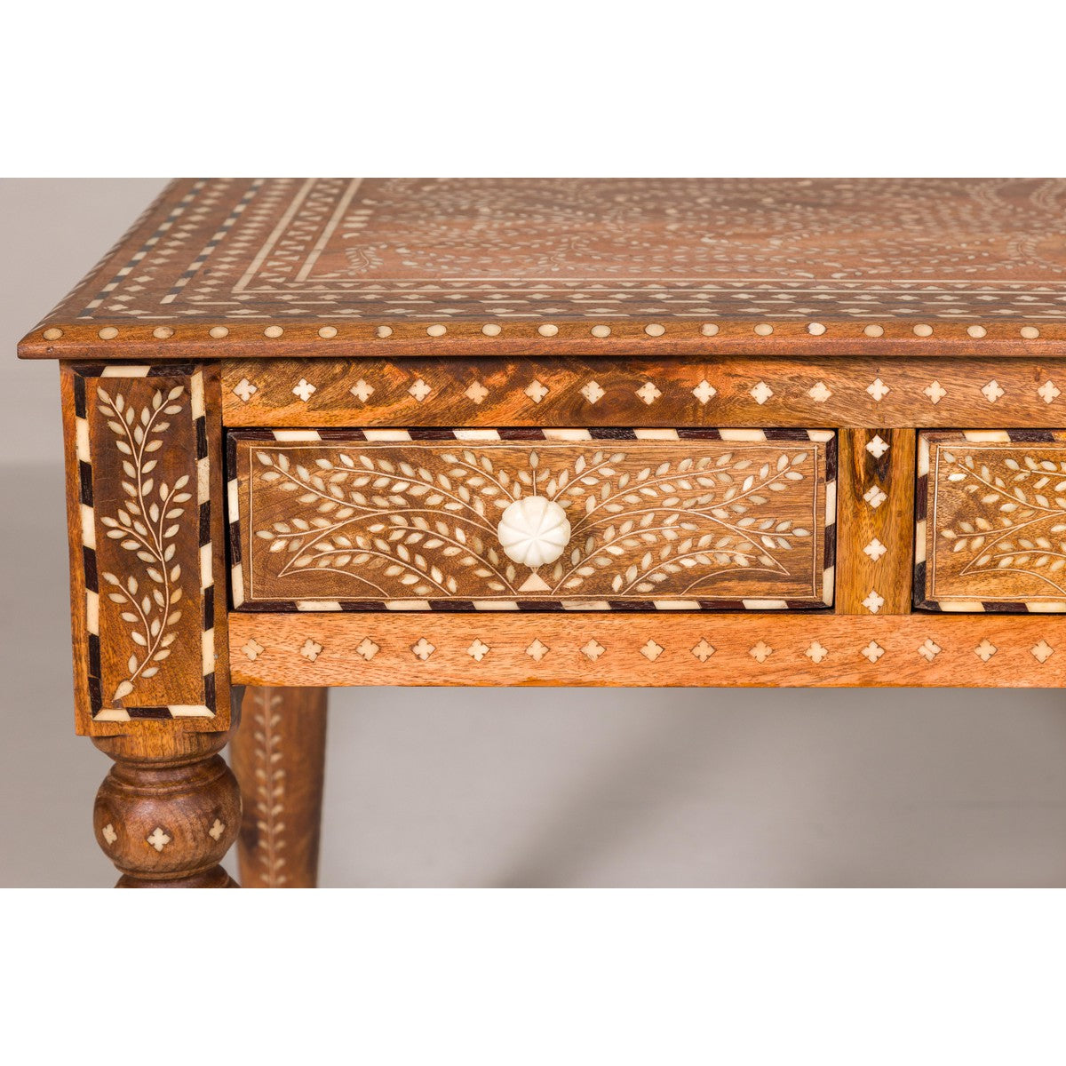 Anglo Style Mango Wood Console or Desk with Three Drawers and Bone Inlay-9. Asian & Chinese Furniture, Art, Antiques, Vintage Home Décor for sale at FEA Home