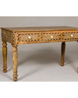 Anglo Style Mango Wood Desk with Drawers, Bone Inlay and Light Patina-11. Asian & Chinese Furniture, Art, Antiques, Vintage Home Décor for sale at FEA Home