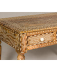 Anglo Style Mango Wood Desk with Drawers, Bone Inlay and Light Patina-12. Asian & Chinese Furniture, Art, Antiques, Vintage Home Décor for sale at FEA Home