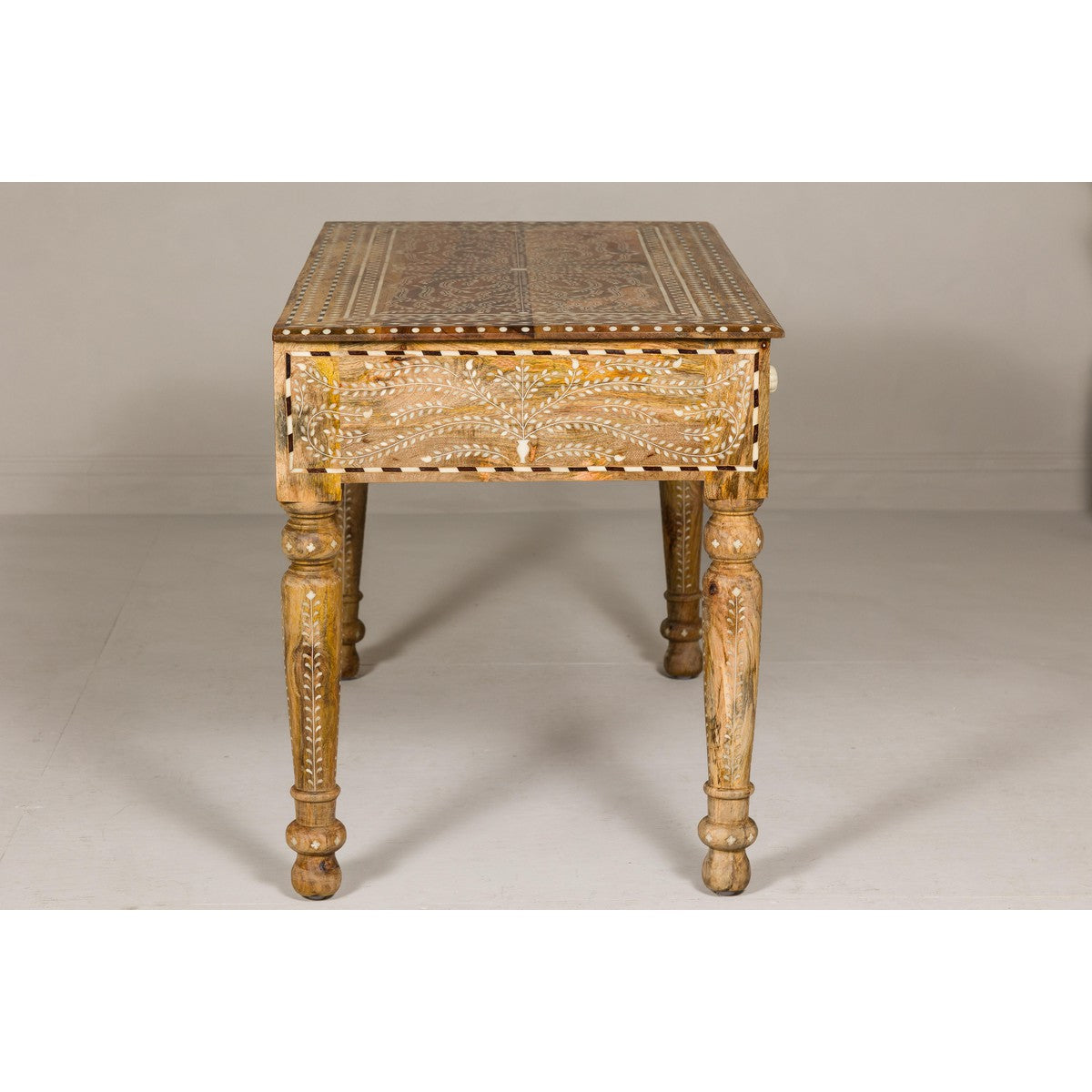Anglo Style Mango Wood Desk with Drawers, Bone Inlay and Light Patina-13. Asian & Chinese Furniture, Art, Antiques, Vintage Home Décor for sale at FEA Home