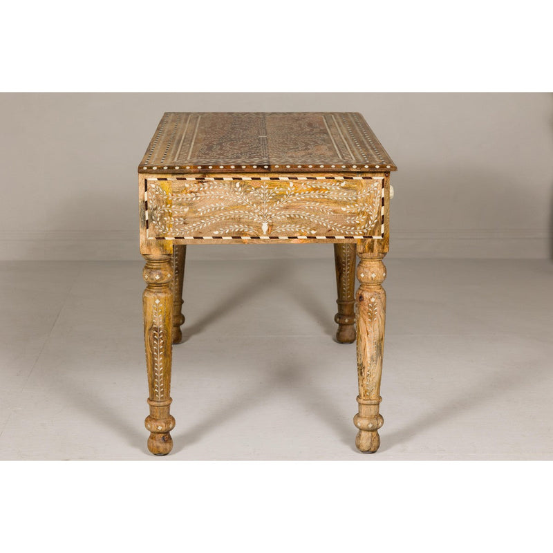 Anglo Style Mango Wood Desk with Drawers, Bone Inlay and Light Patina-YN8012-13. Asian & Chinese Furniture, Art, Antiques, Vintage Home Décor for sale at FEA Home