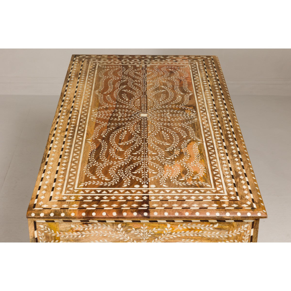 Anglo Style Mango Wood Desk with Drawers, Bone Inlay and Light Patina-14. Asian & Chinese Furniture, Art, Antiques, Vintage Home Décor for sale at FEA Home