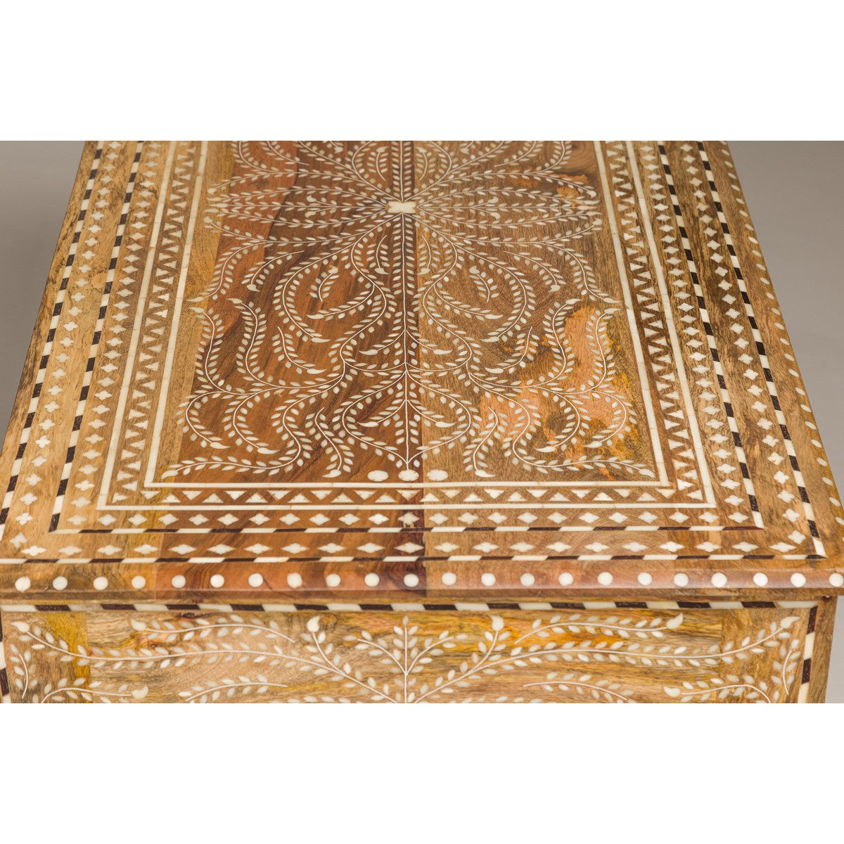 Anglo Style Mango Wood Desk with Drawers, Bone Inlay and Light Patina-15. Asian & Chinese Furniture, Art, Antiques, Vintage Home Décor for sale at FEA Home