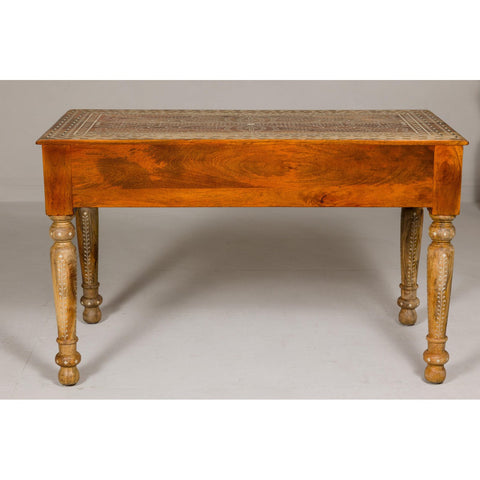 Anglo Style Mango Wood Desk with Drawers, Bone Inlay and Light Patina-YN8012-16. Asian & Chinese Furniture, Art, Antiques, Vintage Home Décor for sale at FEA Home