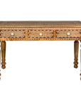 Anglo Style Mango Wood Desk with Drawers, Bone Inlay and Light Patina-1. Asian & Chinese Furniture, Art, Antiques, Vintage Home Décor for sale at FEA Home