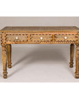 Anglo Style Mango Wood Desk with Drawers, Bone Inlay and Light Patina-2. Asian & Chinese Furniture, Art, Antiques, Vintage Home Décor for sale at FEA Home