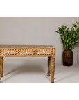 Anglo Style Mango Wood Desk with Drawers, Bone Inlay and Light Patina-3. Asian & Chinese Furniture, Art, Antiques, Vintage Home Décor for sale at FEA Home