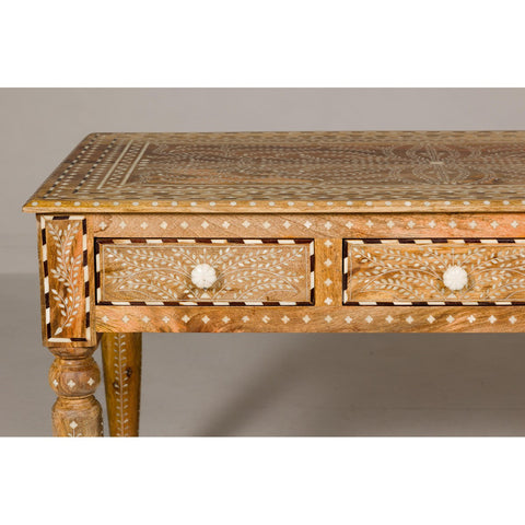 Anglo Style Mango Wood Desk with Drawers, Bone Inlay and Light Patina-YN8012-4. Asian & Chinese Furniture, Art, Antiques, Vintage Home Décor for sale at FEA Home